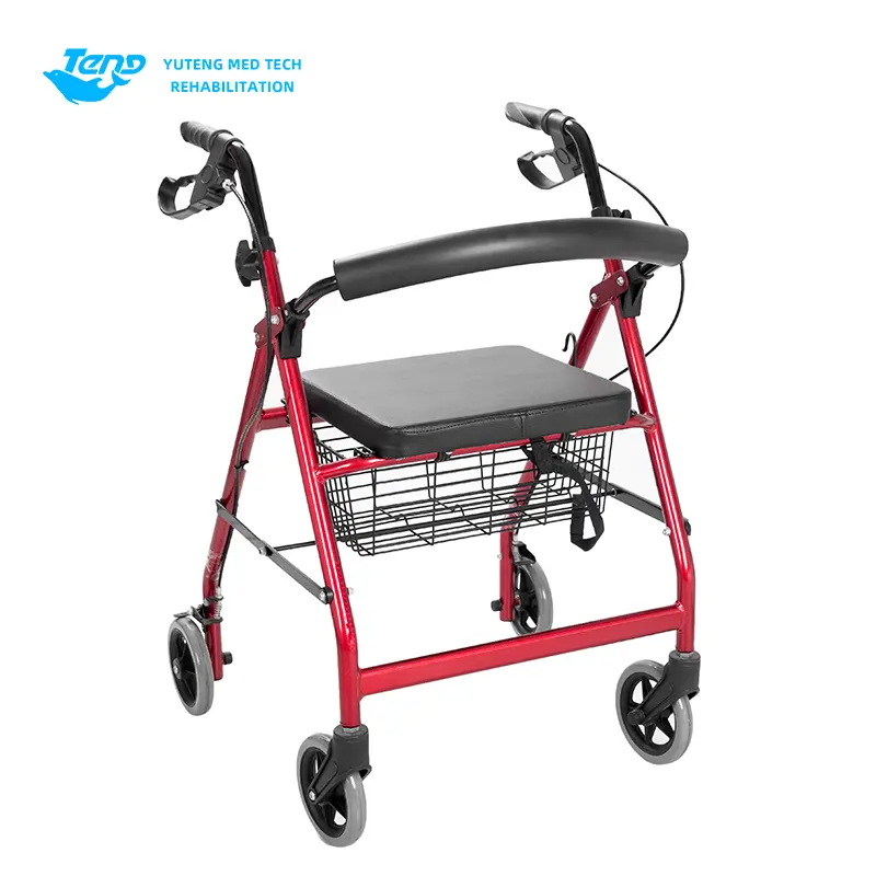 Natitiklop na rolator walker na may upuan